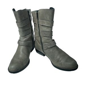 BORN Mariette Womens Graphite Leather Strappy Side Zip Mid-Calf Boots | Size 8.5